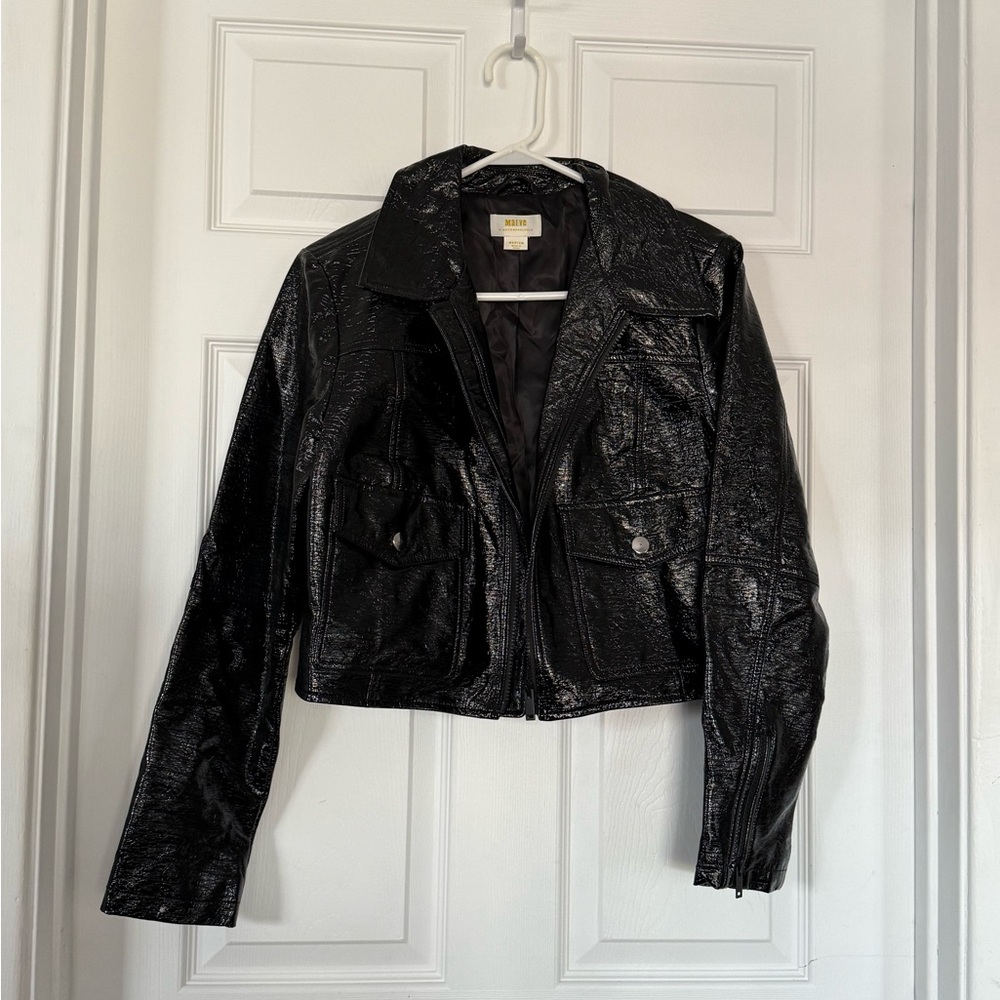 Anthropologie Maeve Shiny Black Leather Jacket